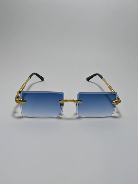Car tierr - md001 (2) Rectangle Rimless Golden Metal Snake Arm Sunglasses with Box