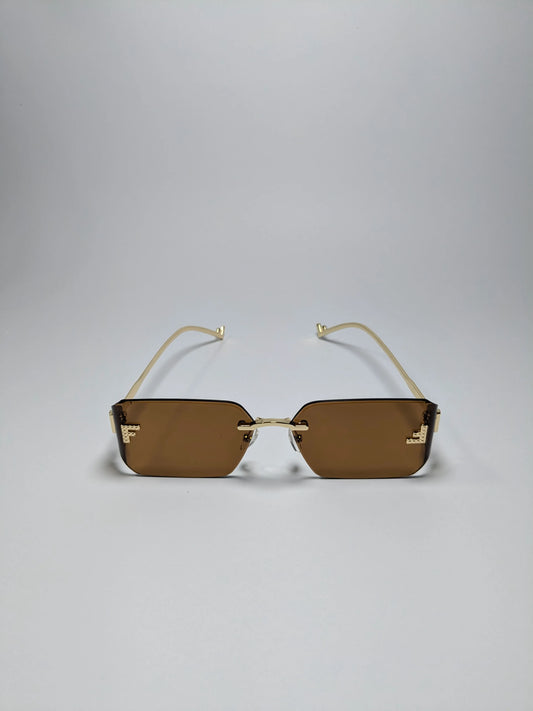 Fen dii - mdoo1 (1) Rectangle Rimless Sleek Golden Metal Frame Sunglasses