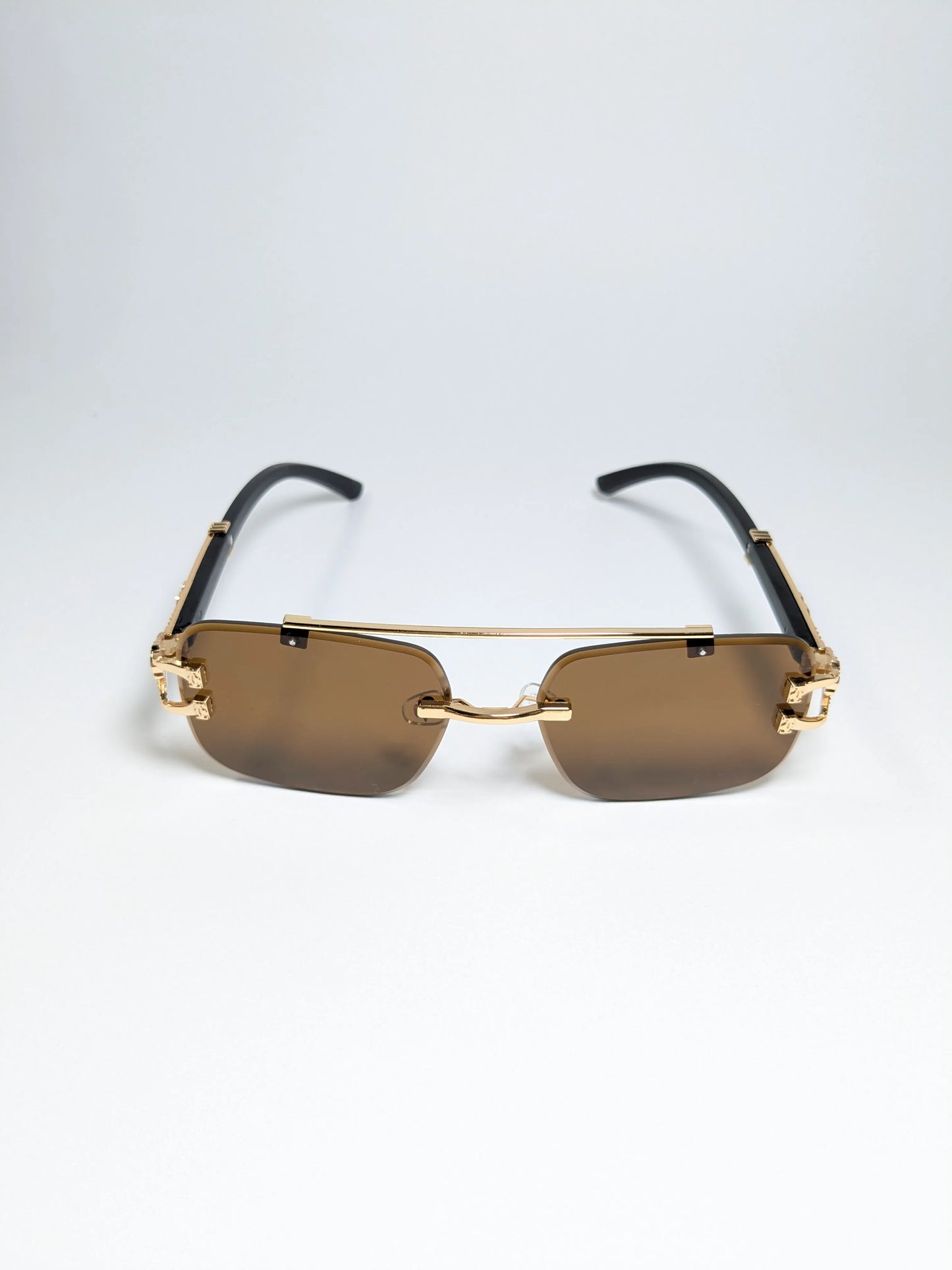 Car Tierr - md003 (4) Aviator Rimless Double Bridge Cheetah Arm Frame Sunglasses with Box