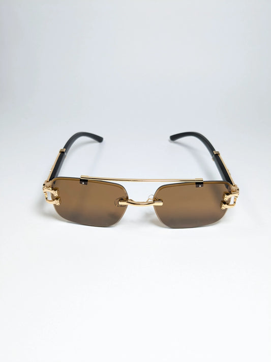 Car Tierr - md003 (1) Aviator Rimless Double Bridge Cheetah Arm Frame Sunglasses with Box