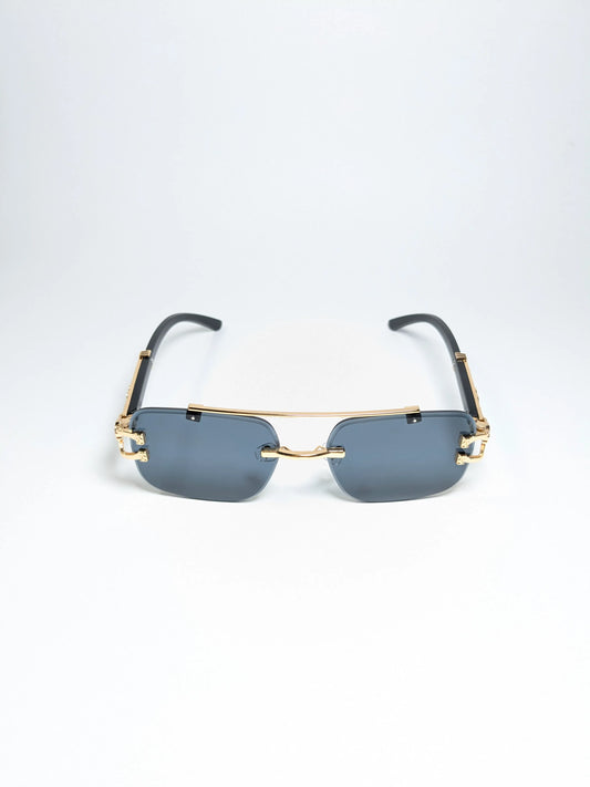 Car Tierr - md003 (2) Aviator Rimless Double Bridge Cheetah Arm Frame Sunglasses with Box