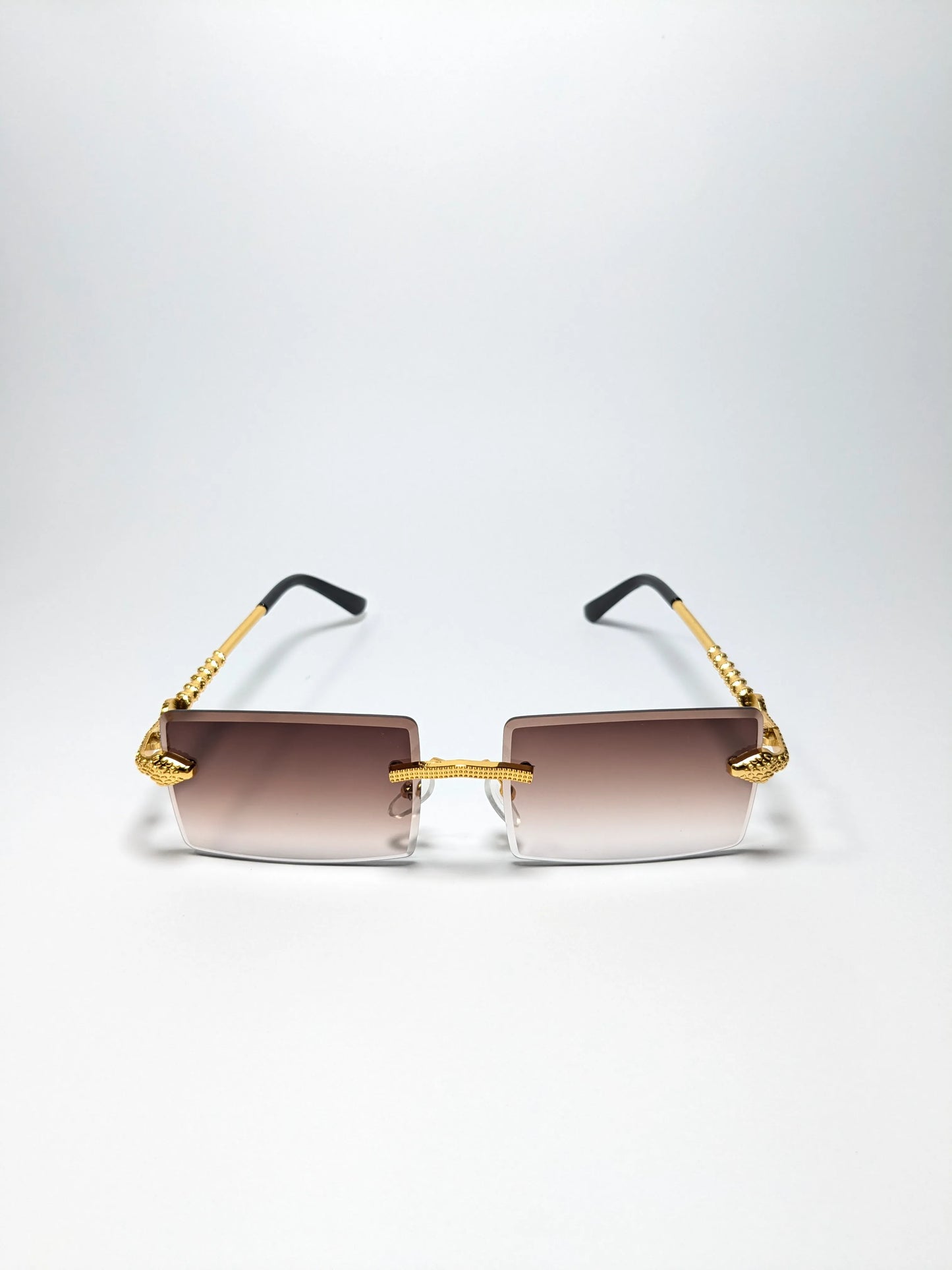 Car tierr - md001 (2) Rectangle Rimless Golden Metal Snake Arm Sunglasses with Box