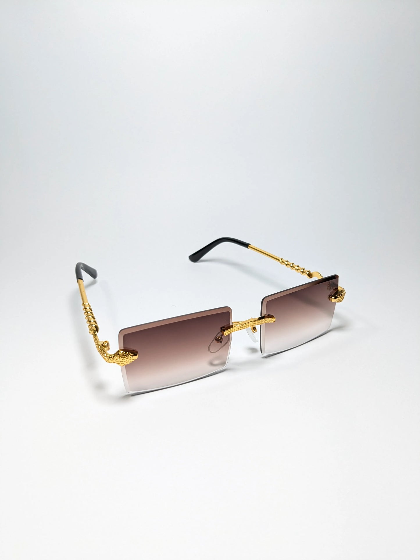 Car tierr - md001 (2) Rectangle Rimless Golden Metal Snake Arm Sunglasses with Box