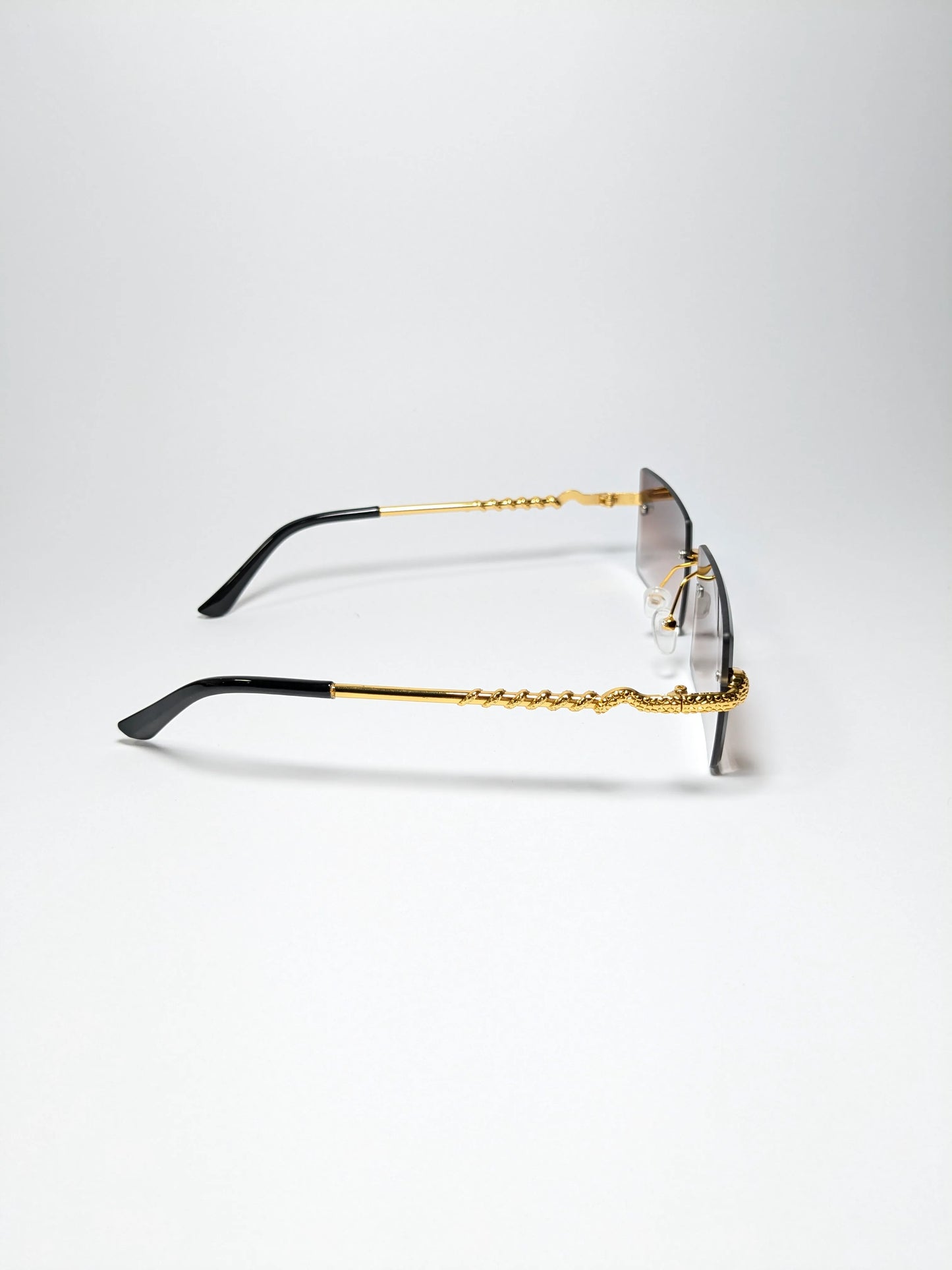 Car tierr - md001 (2) Rectangle Rimless Golden Metal Snake Arm Sunglasses with Box