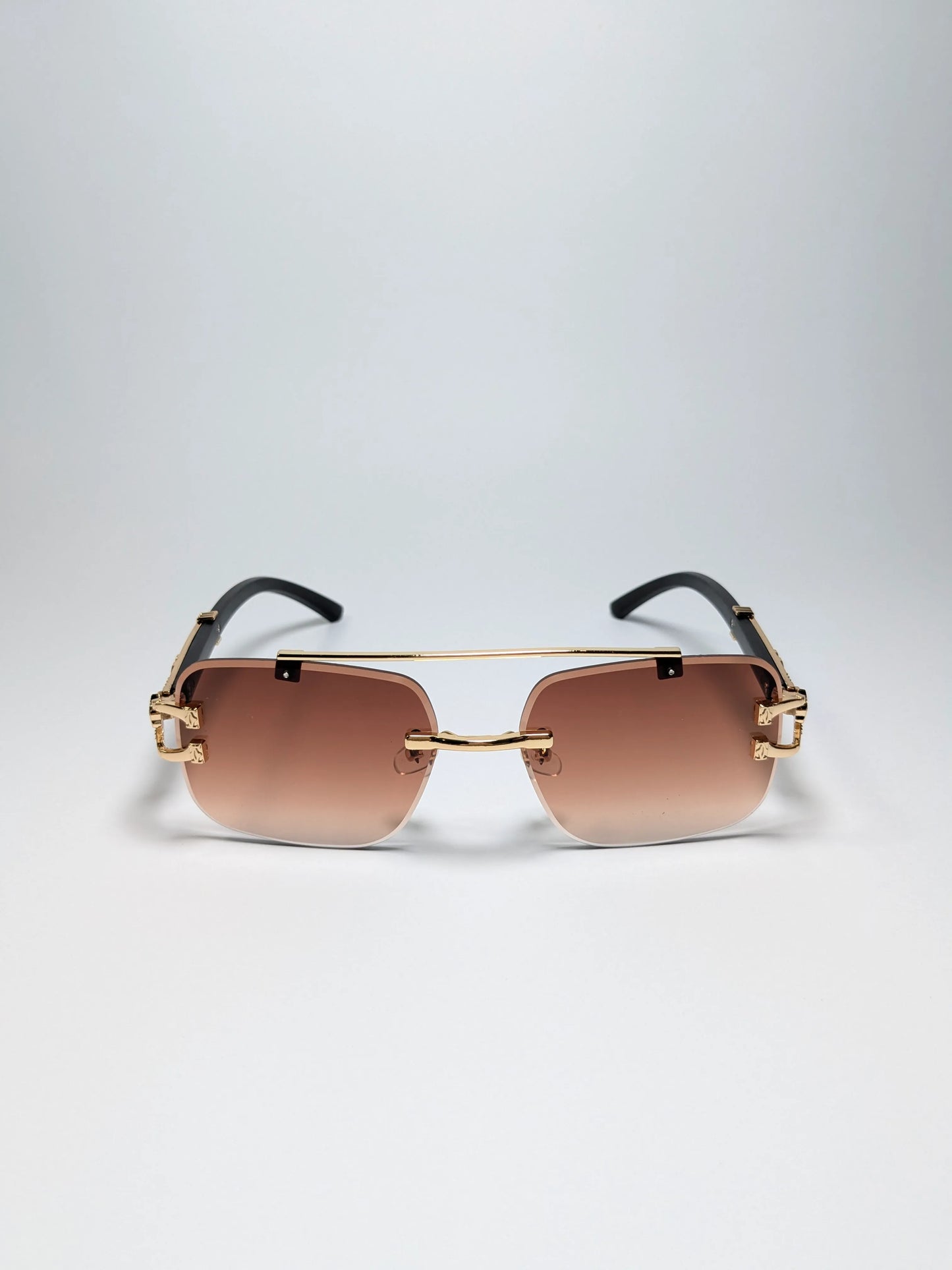 Car Tierr - md003 (4) Aviator Rimless Double Bridge Cheetah Arm Frame Sunglasses with Box