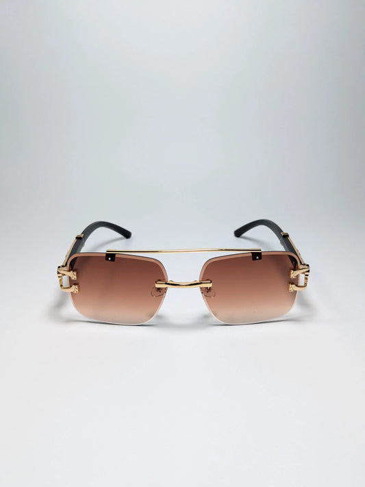 Car Tierr - md003 (3) Aviator Rimless Double Bridge Cheetah Arm Frame Sunglasses with Box