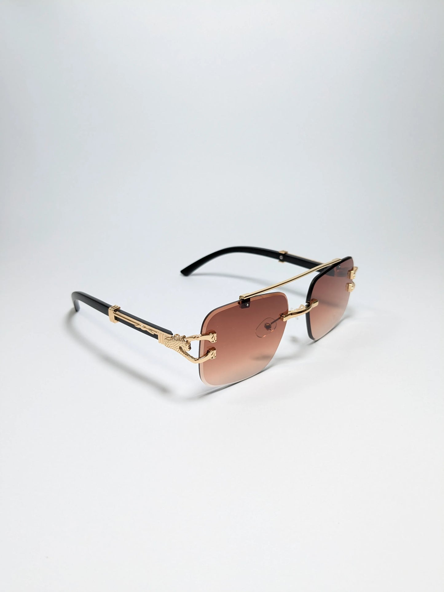 Car Tierr - md003 (4) Aviator Rimless Double Bridge Cheetah Arm Frame Sunglasses with Box