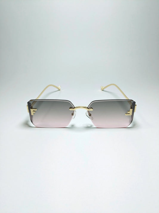 Fen dii - mdoo1 (3) Rectangle Rimless Sleek Golden Metal Frame Sunglasses
