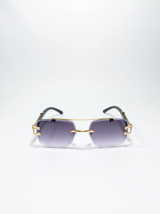 Car Tierr - md003 (4) Aviator Rimless Double Bridge Cheetah Arm Frame Sunglasses with Box