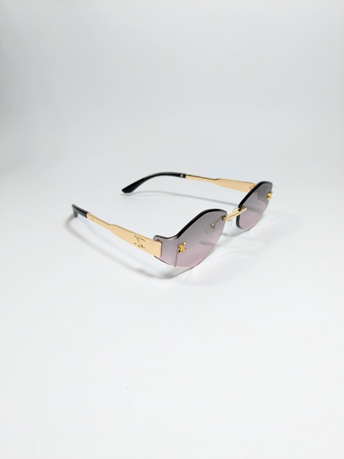 Cee Line - md004 (2) Diamond Cut Gradient lenses with Rimless Golden Metal Frame Sunglasses (Box Included)