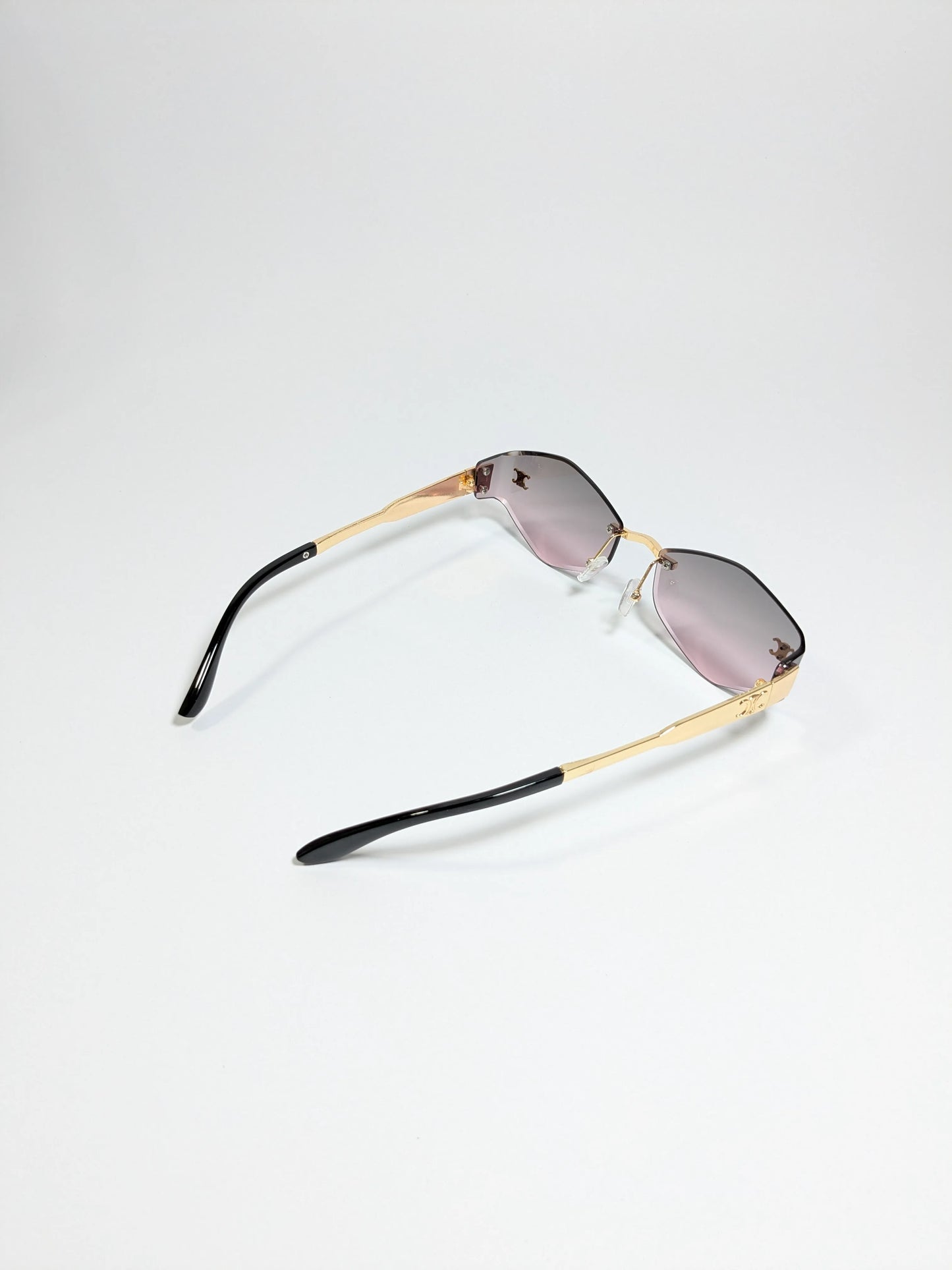 Cee Line - md004 (2) Diamond Cut Gradient lenses with Rimless Golden Metal Frame Sunglasses (Box Included)
