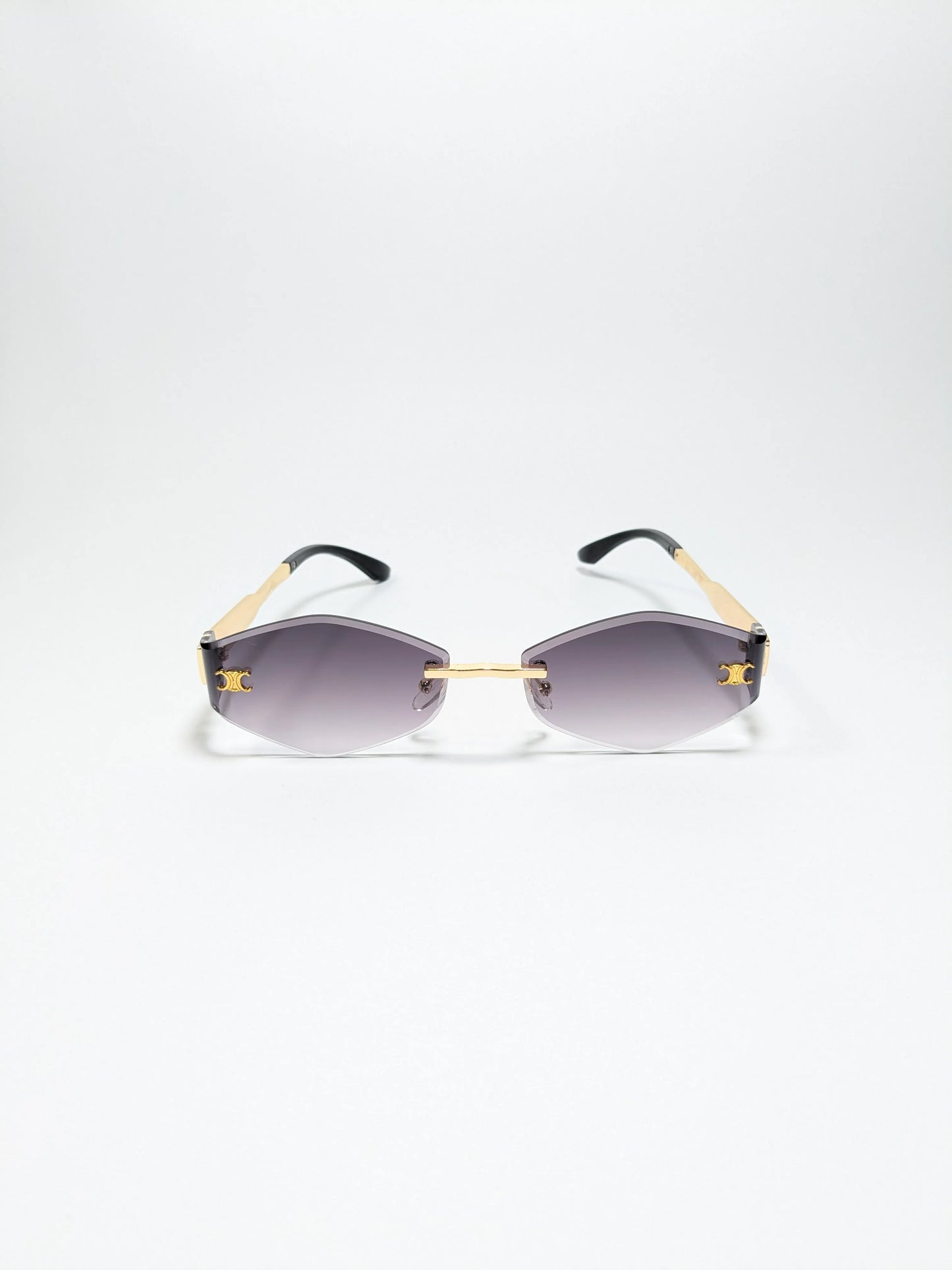 Cee Line - md004 (2) Diamond Cut Gradient lenses with Rimless Golden Metal Frame Sunglasses (Box Included)