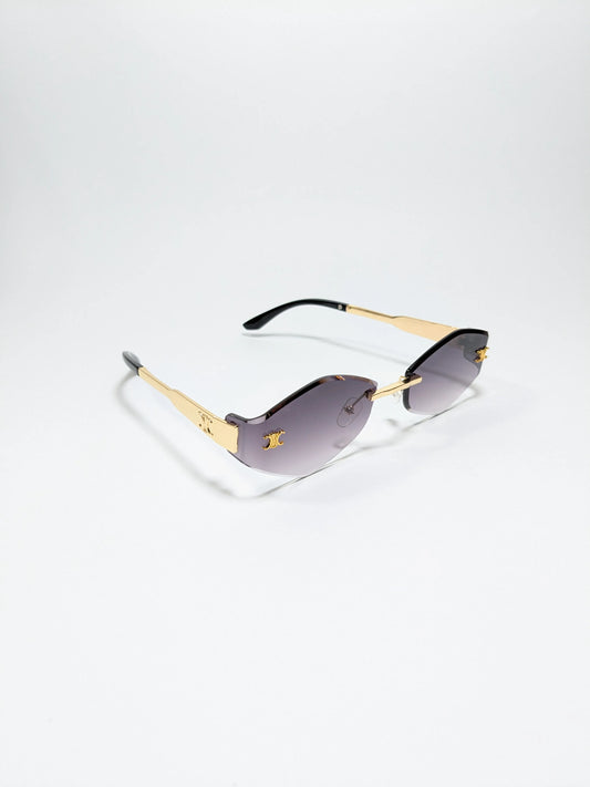 Cee Line - md004 (2) Diamond Cut Gradient lenses with Rimless Golden Metal Frame Sunglasses (Box Included)