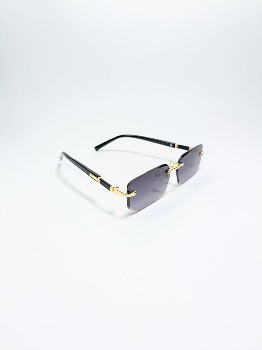 Car tierr - md005 (1) Rimless, Golden and Black Arms with rectangle diamond cut lens sunglasses (Box Included)