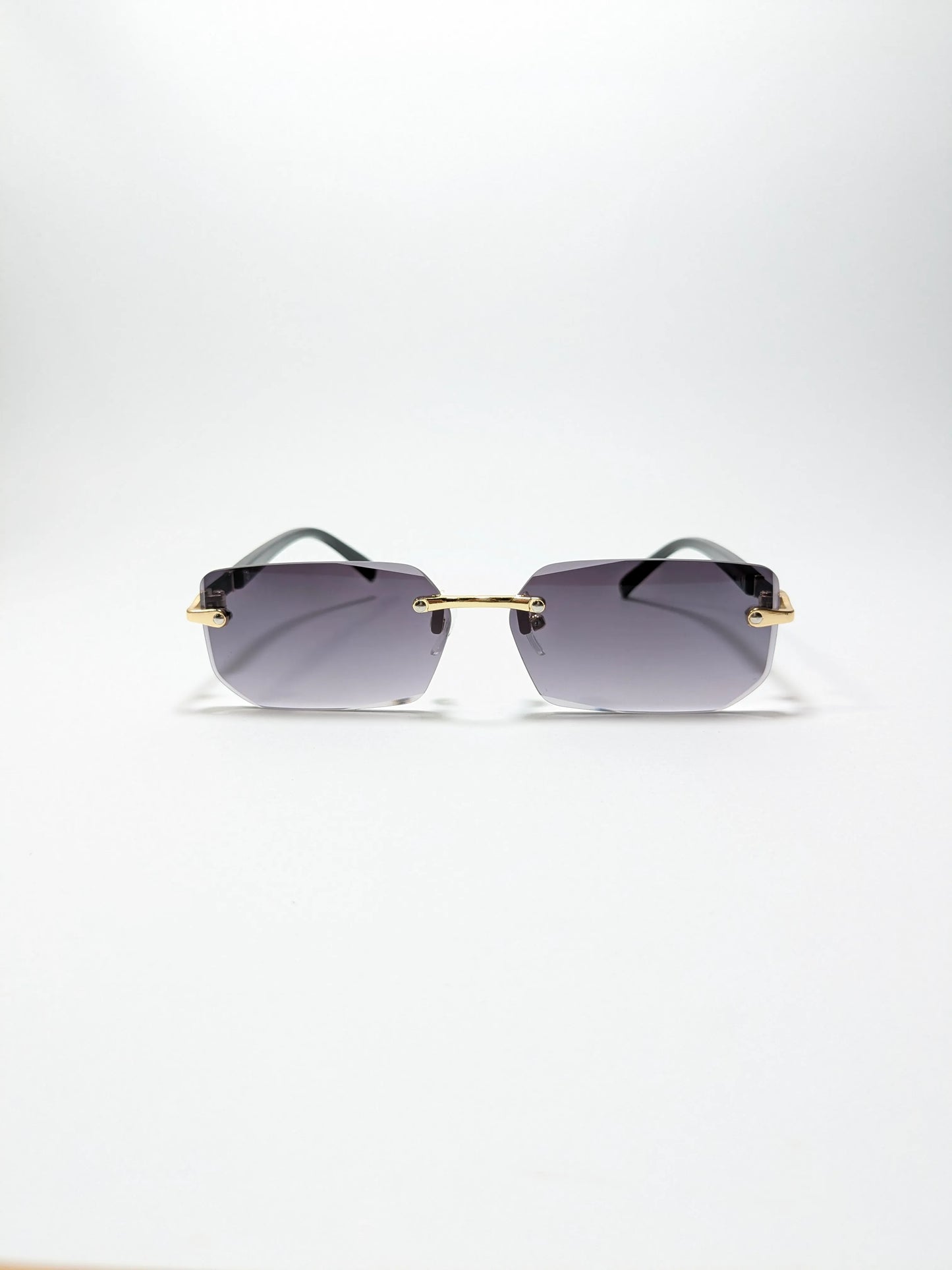 Car tierr - md005 (1) Rimless, Golden and Black Arms with rectangle diamond cut lens sunglasses (Box Included)