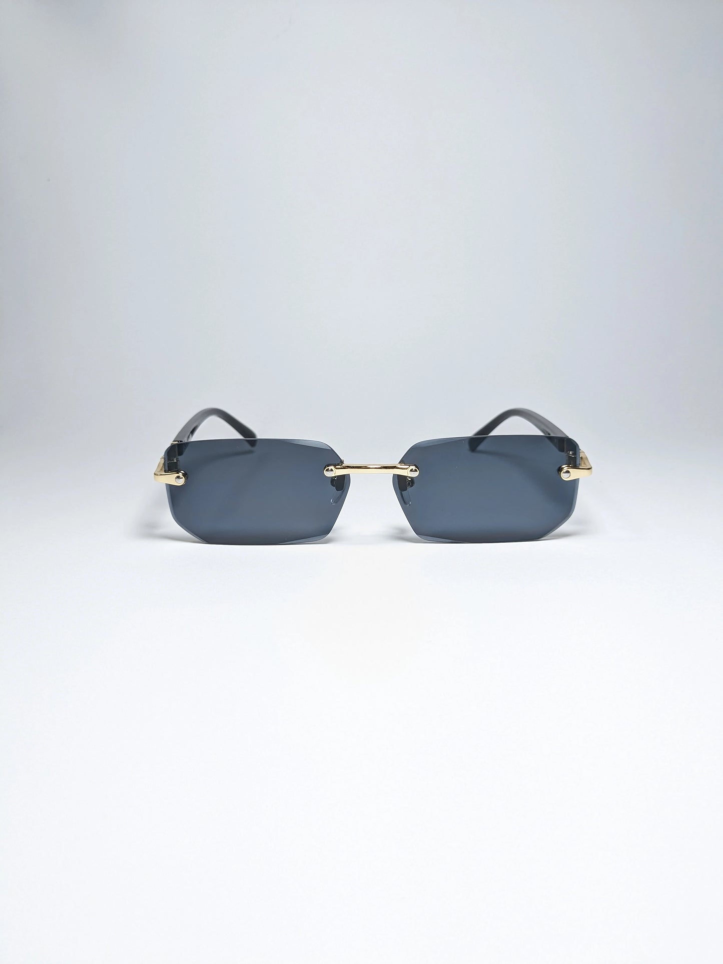 Car tierr - md005 (1) Rimless, Golden and Black Arms with rectangle diamond cut lens sunglasses (Box Included)