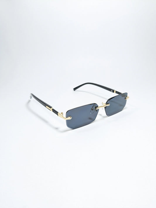 Car tierr - md005 (2) Rimless, Golden and Black Arms with rectangle diamond cut lens sunglasses (Box Included)
