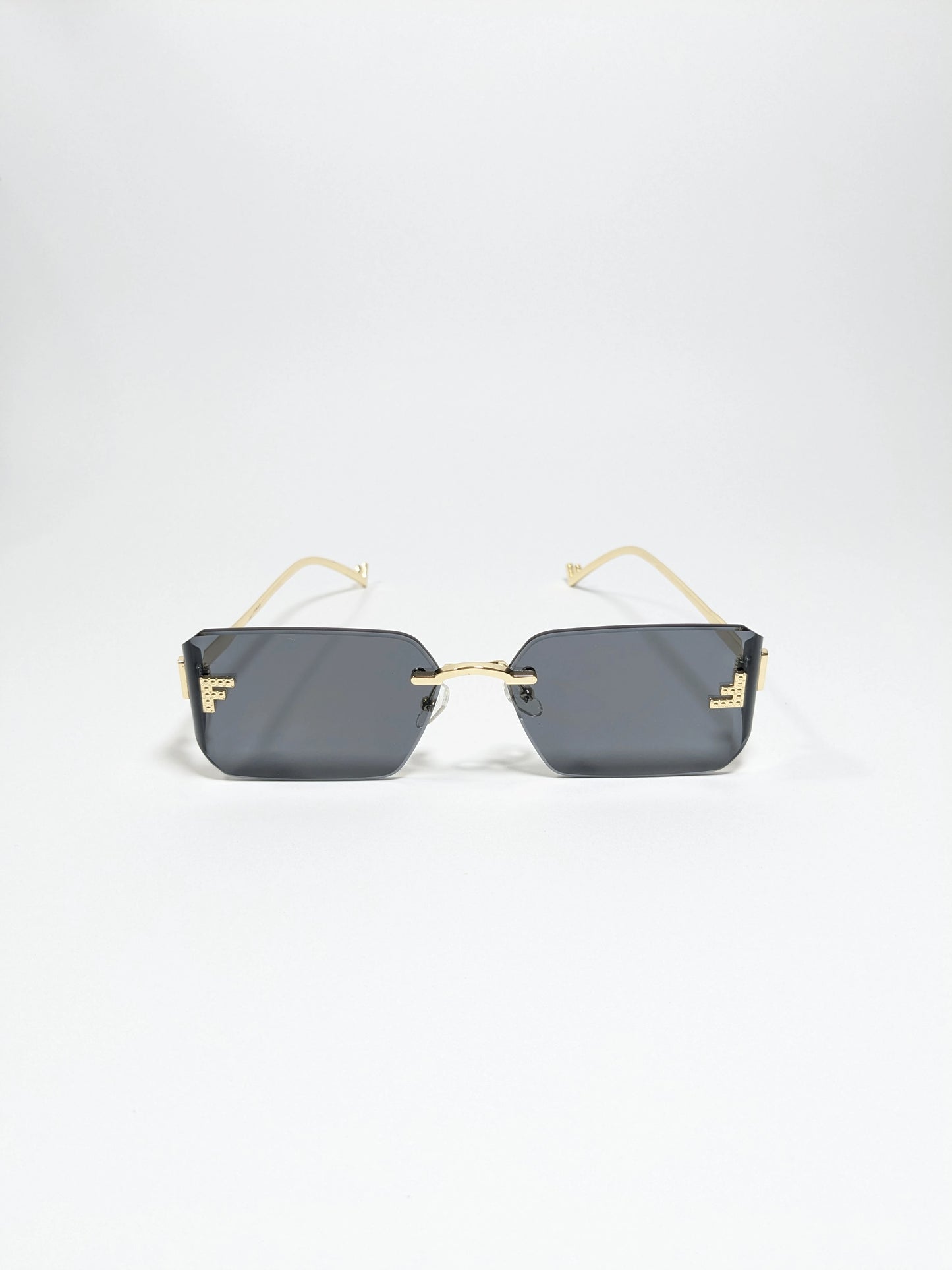 Fen dii - mdoo1 (1) Rectangle Rimless Sleek Golden Metal Frame Sunglasses