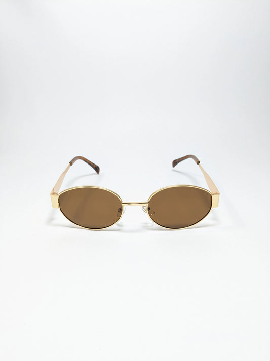 Cee line - md001 (1) Golden Oval Shape Frame and Lens Modern Design Sunglasses with Box