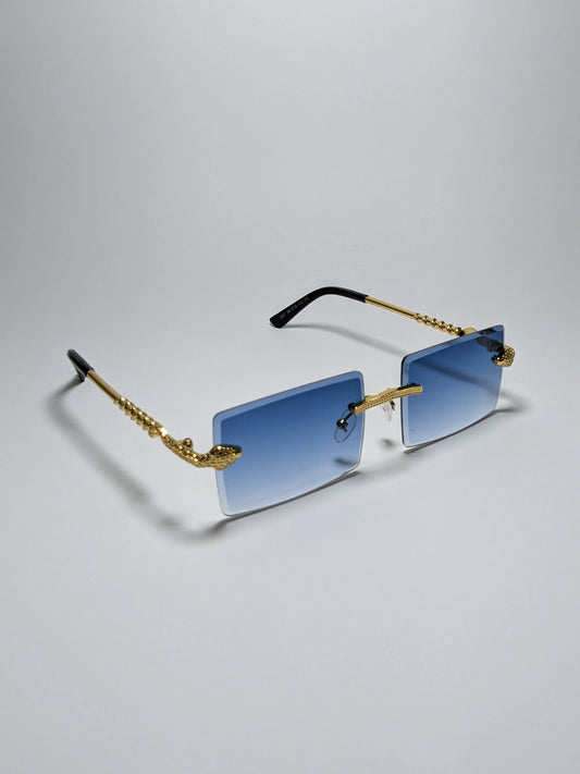Car tierr - md001 (2) Rectangle Rimless Golden Metal Snake Arm Sunglasses with Box