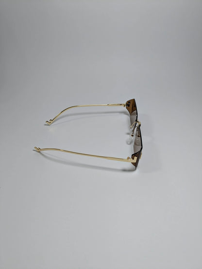 Fen dii - mdoo1 (1) Rectangle Rimless Sleek Golden Metal Frame Sunglasses