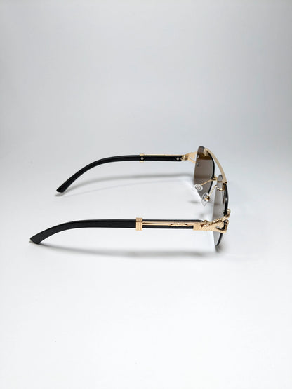 Car Tierr - md003 (4) Aviator Rimless Double Bridge Cheetah Arm Frame Sunglasses with Box