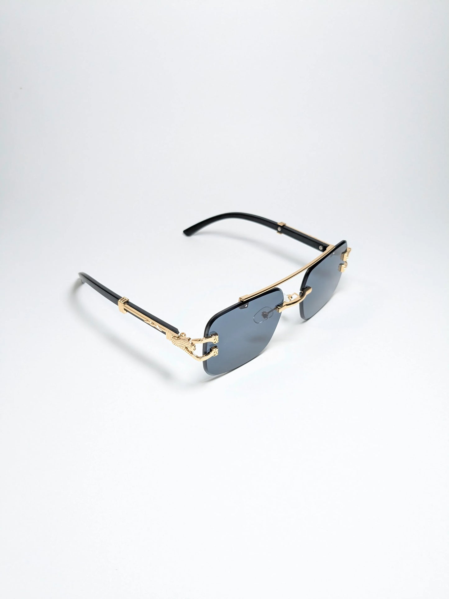 Car Tierr - md003 (4) Aviator Rimless Double Bridge Cheetah Arm Frame Sunglasses with Box