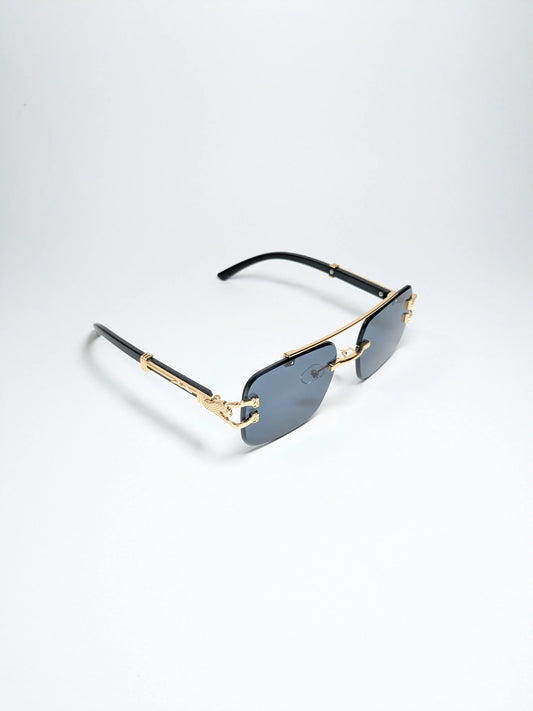 Car Tierr - md003 (2) Aviator Rimless Double Bridge Cheetah Arm Frame Sunglasses with Box