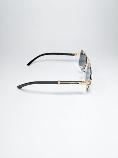 Car Tierr - md003 (4) Aviator Rimless Double Bridge Cheetah Arm Frame Sunglasses with Box