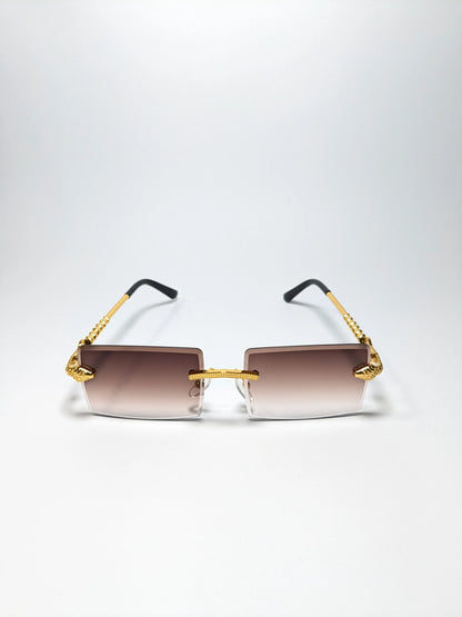 Car tierr - md001 (2) Rectangle Rimless Golden Metal Snake Arm Sunglasses with Box