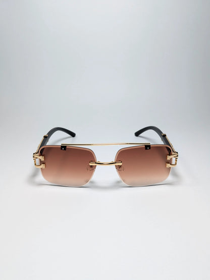 Car Tierr - md003 (4) Aviator Rimless Double Bridge Cheetah Arm Frame Sunglasses with Box