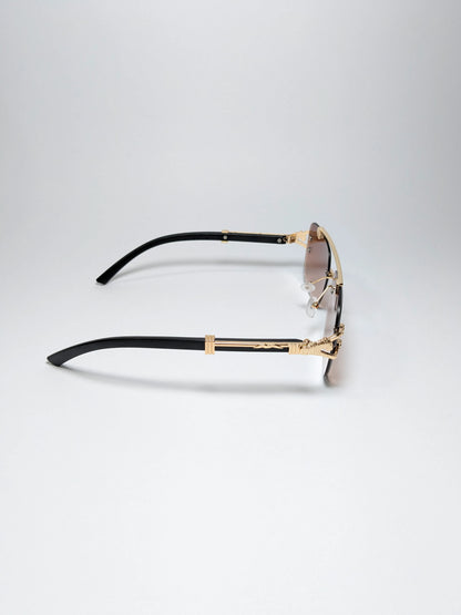 Car Tierr - md003 (4) Aviator Rimless Double Bridge Cheetah Arm Frame Sunglasses with Box
