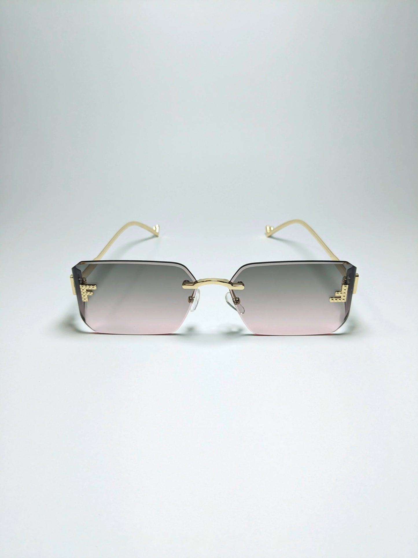 Fen dii - mdoo1 (1) Rectangle Rimless Sleek Golden Metal Frame Sunglasses