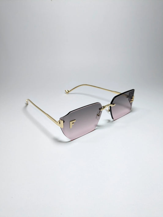 Fen dii - mdoo1 (3) Rectangle Rimless Sleek Golden Metal Frame Sunglasses