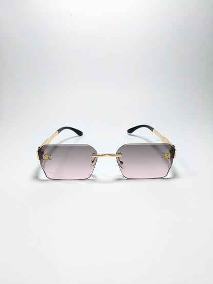 Cee Line - md003 Gradient Lenses and Rimless single bridge metal golden frame sunglasses (Box Included)