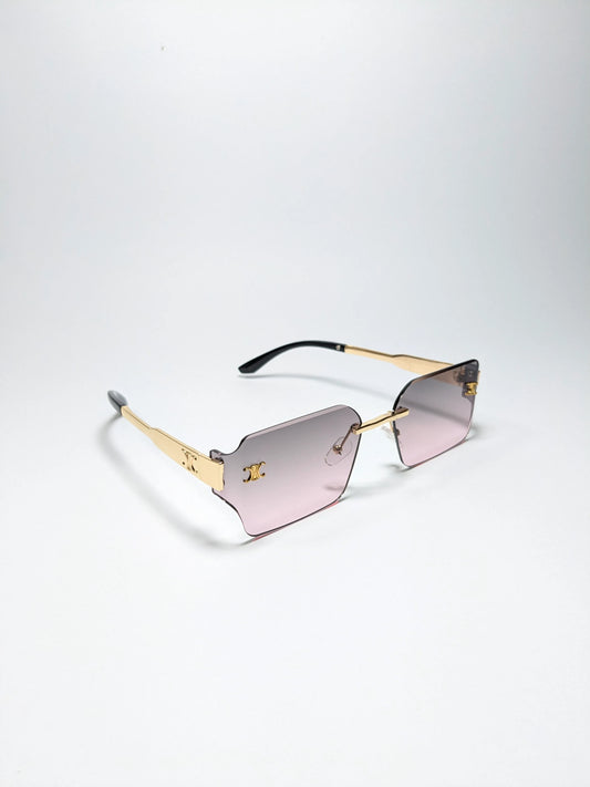 Cee Line - md003 Gradient Lenses and Rimless single bridge metal golden frame sunglasses (Box Included)