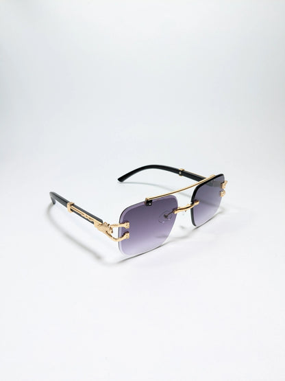 Car Tierr - md003 (4) Aviator Rimless Double Bridge Cheetah Arm Frame Sunglasses with Box
