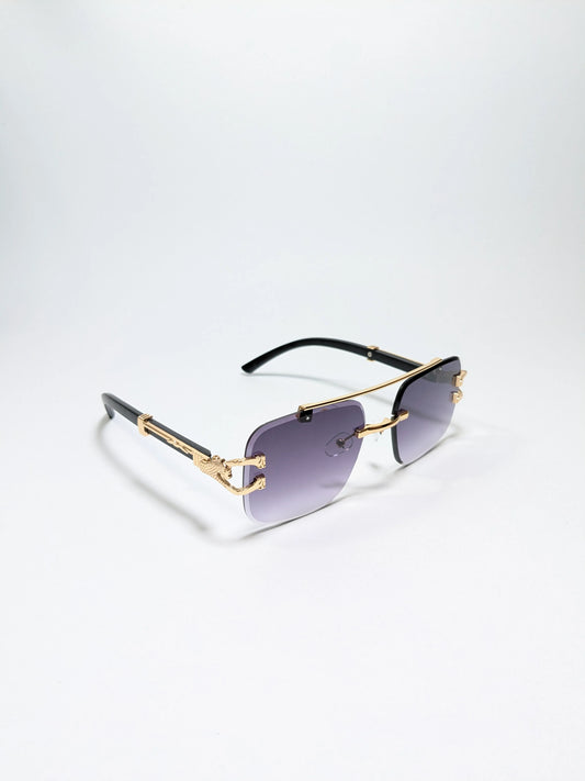 Car Tierr - md003 (4) Aviator Rimless Double Bridge Cheetah Arm Frame Sunglasses with Box