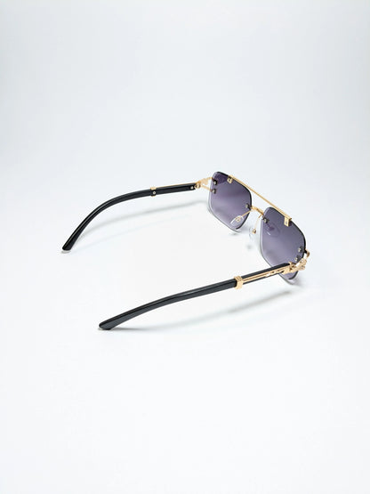 Car Tierr - md003 (4) Aviator Rimless Double Bridge Cheetah Arm Frame Sunglasses with Box