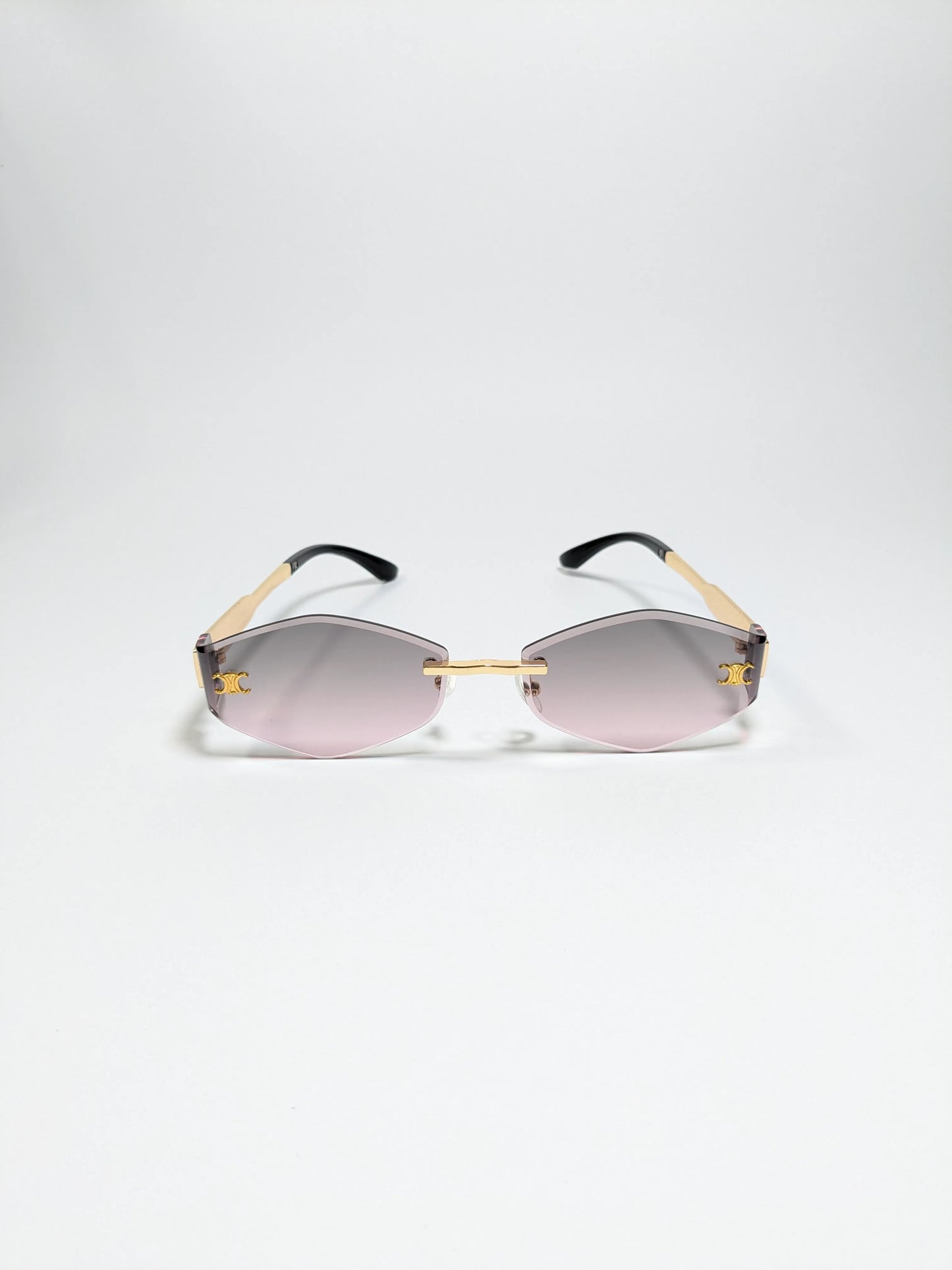 Cee Line - md004 (2) Diamond Cut Gradient lenses with Rimless Golden Metal Frame Sunglasses (Box Included)