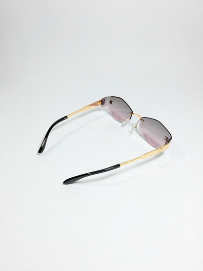 Cee Line - md004 (2) Diamond Cut Gradient lenses with Rimless Golden Metal Frame Sunglasses (Box Included)