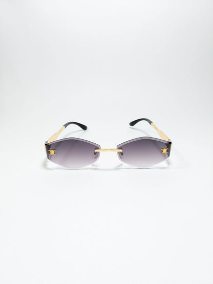 Cee Line - md004 (2) Diamond Cut Gradient lenses with Rimless Golden Metal Frame Sunglasses (Box Included)