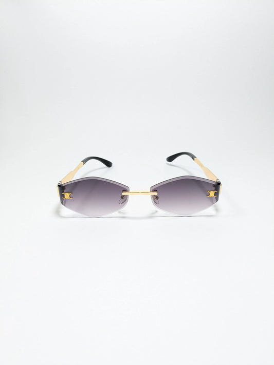 Cee Line - md004 (2) Diamond Cut Gradient lenses with Rimless Golden Metal Frame Sunglasses (Box Included)