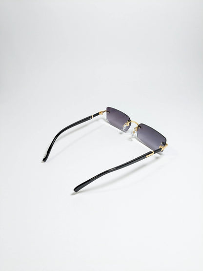 Car tierr - md005 (1) Rimless, Golden and Black Arms with rectangle diamond cut lens sunglasses (Box Included)