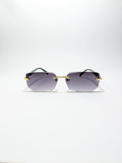 Car tierr - md005 (1) Rimless, Golden and Black Arms with rectangle diamond cut lens sunglasses (Box Included)