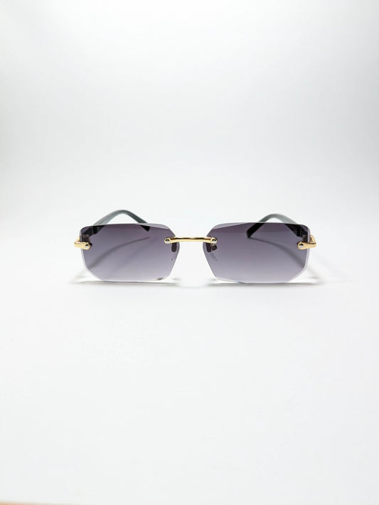 Car tierr - md005 (1) Rimless, Golden and Black Arms with rectangle diamond cut lens sunglasses (Box Included)