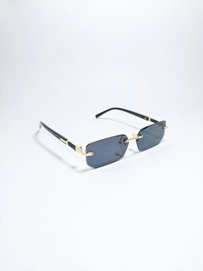 Car tierr - md005 (1) Rimless, Golden and Black Arms with rectangle diamond cut lens sunglasses (Box Included)