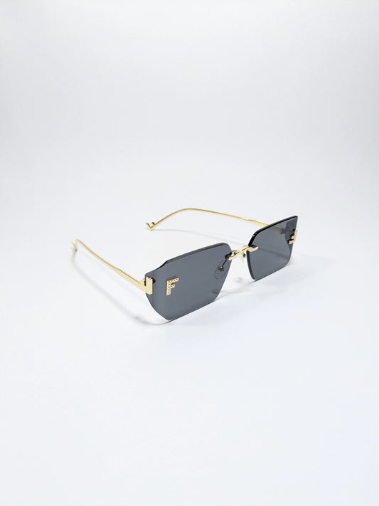 Fen dii - mdoo1 (2) Rectangle Rimless Sleek Golden Metal Frame Sunglasses