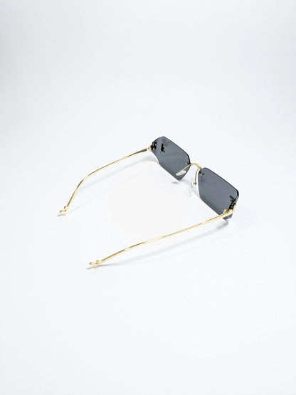 Fen dii - mdoo1 (1) Rectangle Rimless Sleek Golden Metal Frame Sunglasses