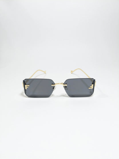 Fen dii - mdoo1 (1) Rectangle Rimless Sleek Golden Metal Frame Sunglasses